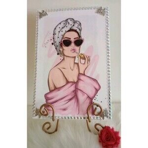 Handmade Woman Wall Plaque Home Decor Jeweled Butterflies Bedroom Bathroom New